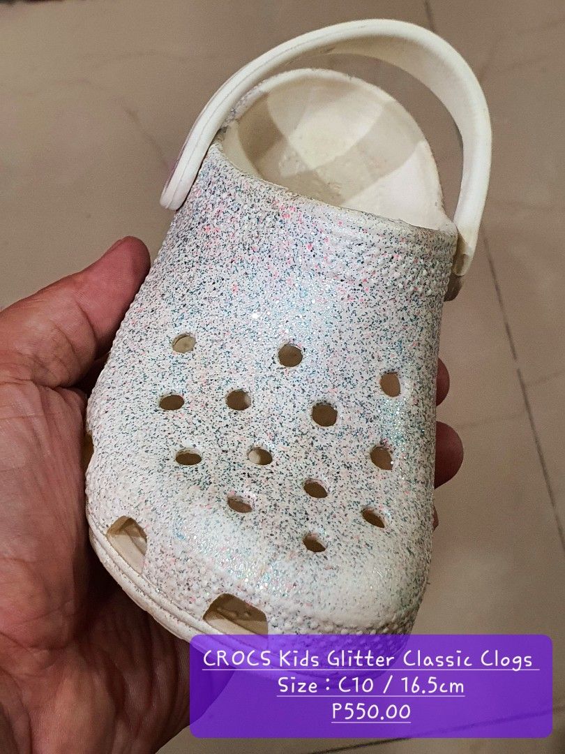 CROCS Kids Glitter Classic Clogs (Size C10 / 16.5cm), Babies & Kids