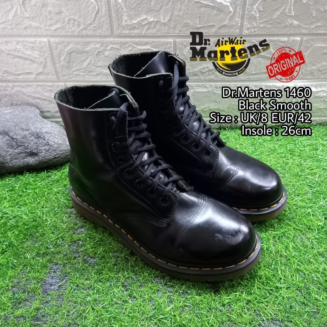 Docmart 1460 Black Smooth Leather 8 hole Size 42, Fesyen Pria