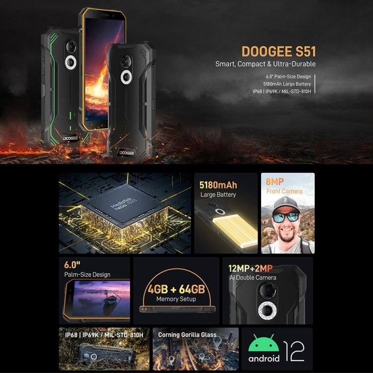 DOOGEE S51 Rugged Phone Dual SIM 4GB+64GB, Mobile Phones & Gadgets ...