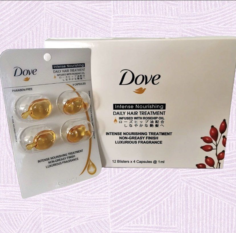 DOVE Intense Nourishing Daily Hair Treatment Capsules with Rosehip Oil ( 12  x 4 capsules ), Beauty & Personal Care, Hair on Carousell