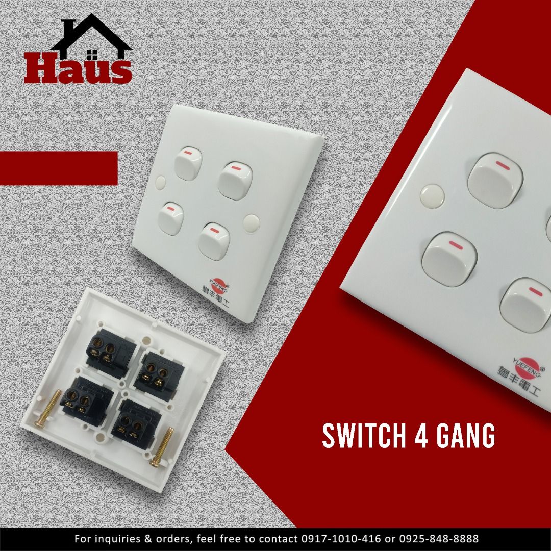 Electrical Light Switch 4 gang /Fourway switches, Furniture & Home