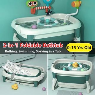 [FREE DELIVERY] 2-in-1 Children Foldable Bathtub & Swimming Pool for Baby Bathtub 