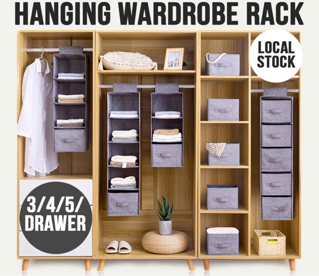 FREE DELIVERY PREMIUM HANGING WARDROBE ORGANISER DRAWER FOLDABLE
