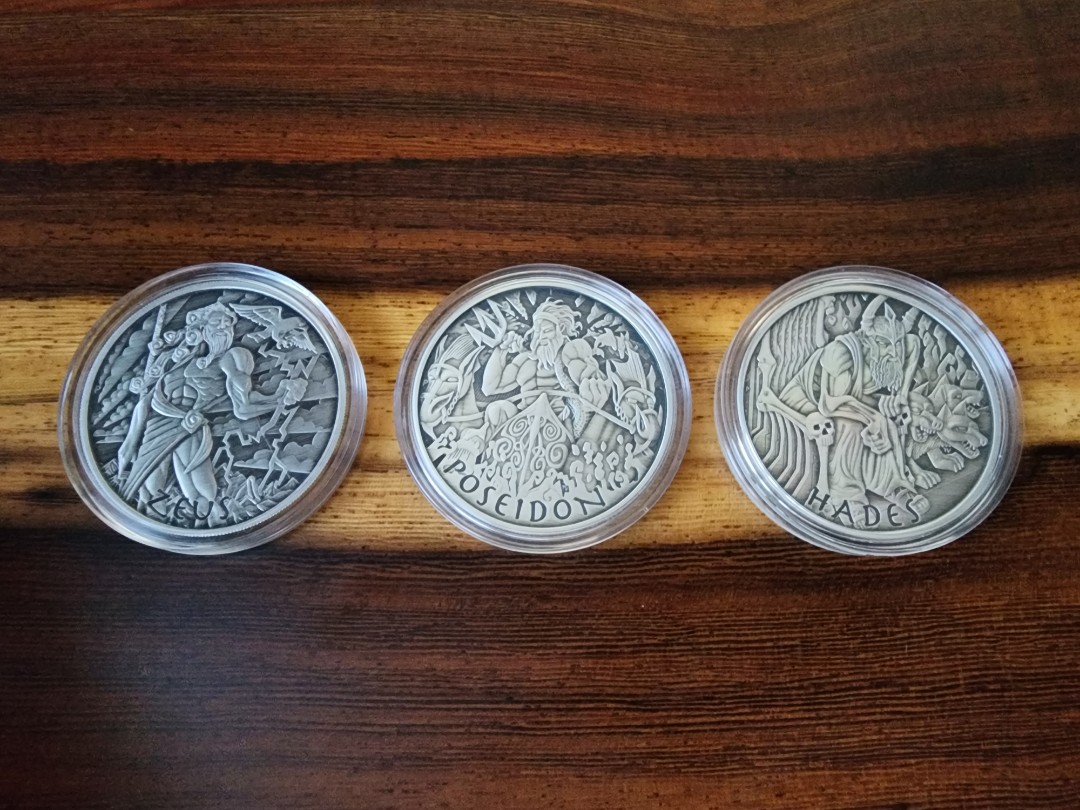 Gods Of Olympus Zeus / Poseidon / Hades 1 Oz Antiqued Silver Coin