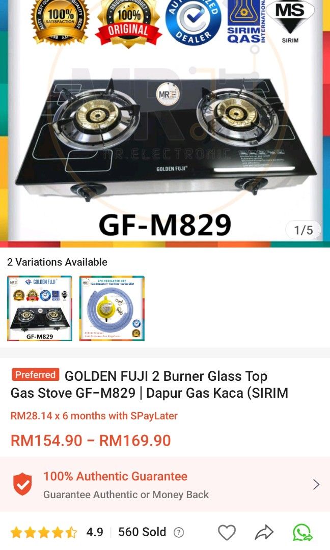 Golden Fuji Glass Top Gas Stove, TV & Home Appliances, Kitchen