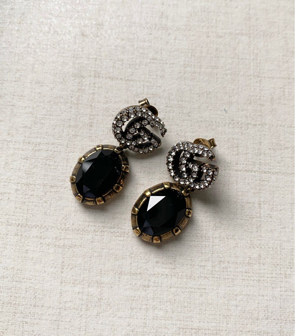 Double g earrings with black crystals online