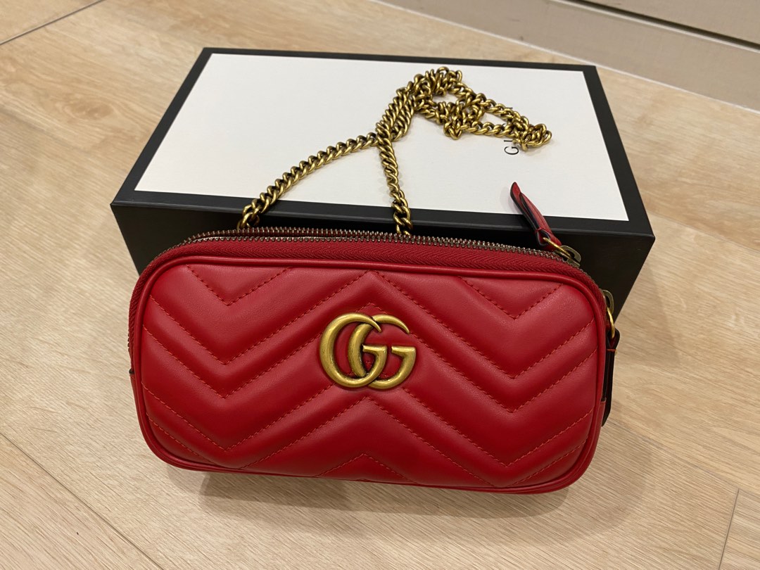 Gucci Red Small Marmont Chain Wallet Bag