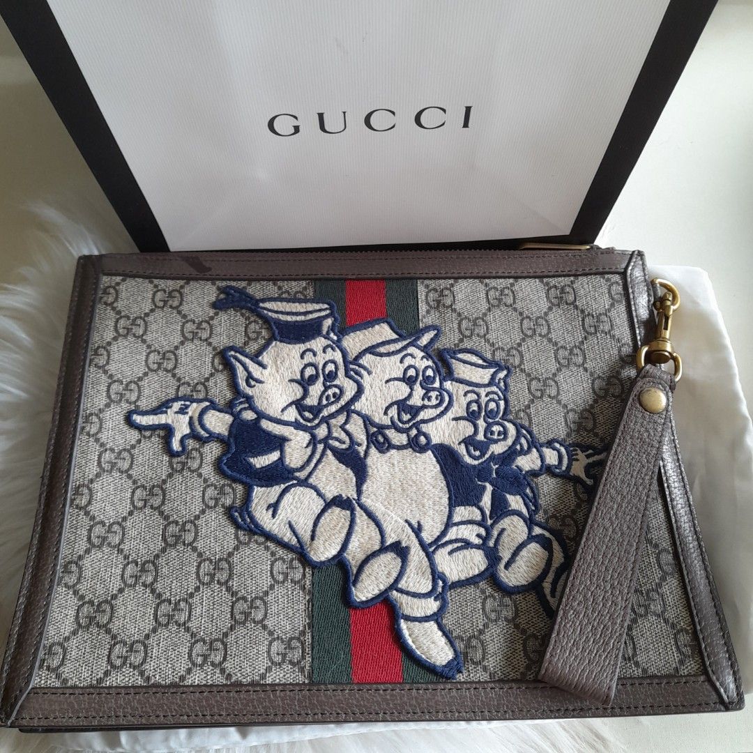 GUCCI x DISNEY GG SUPREME THREE LITTLE PIGS OPHIDIA CLUTCH BAG WEB MONOGRAM