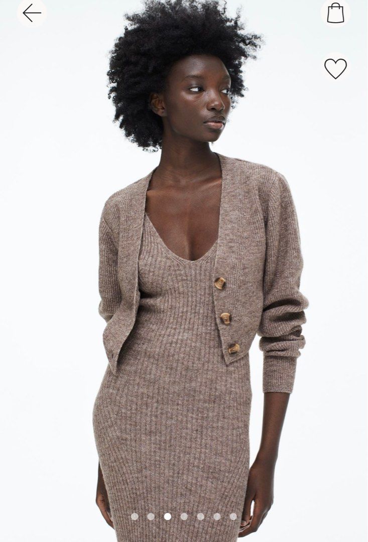 H M matching dress cardigan brown grey XS