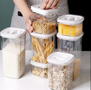NEOFLAM Airtight Smart Seal Food Storage Container (Set of 3, Square) |  Crystal Clear Body | Modular, Stackable, Nestable Design (1.4L, White Lid)
