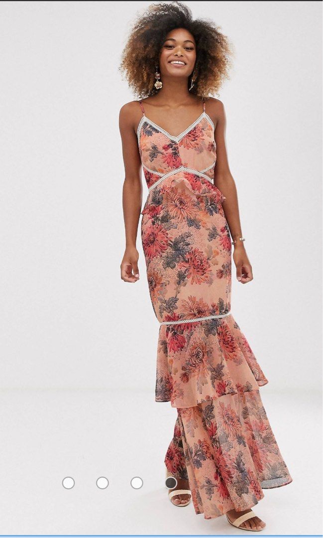 HOPE IVY FLORAL FRILL FISHTAIL LONG MAXI DRESS GOWN Women s