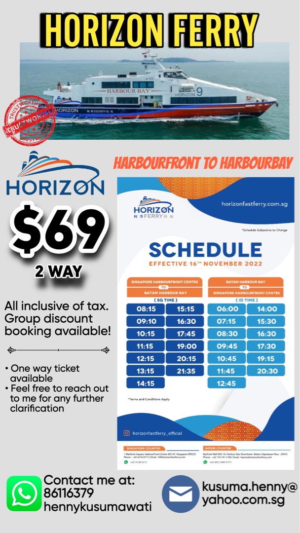 Horizon Ferry Singapore to Batam 2 Way All Inclusive, Tickets