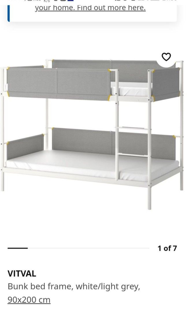IKEA VITVAL BUNK BED FRAME WITH MATTRESSES, Furniture & Home Living
