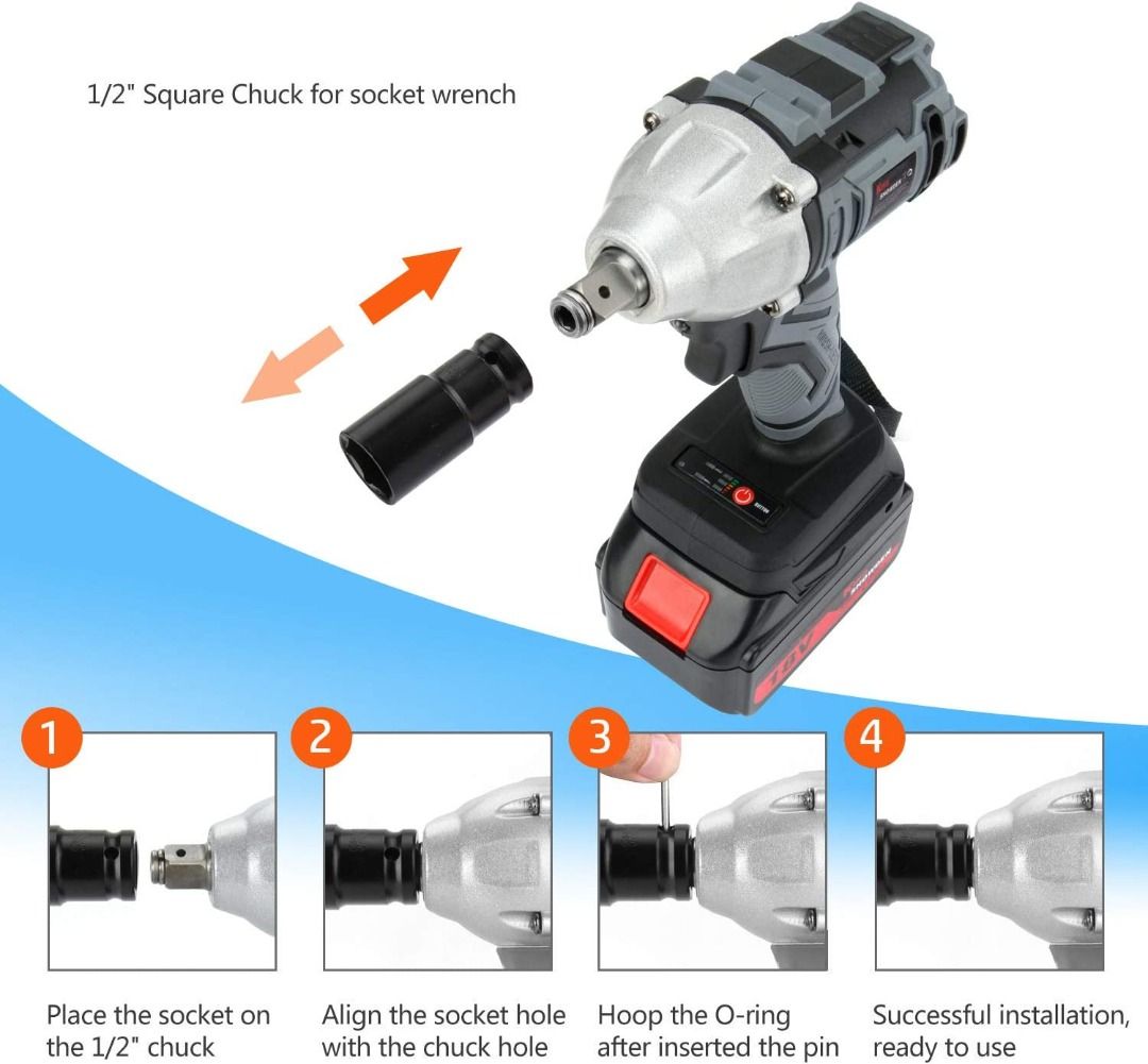 Impact Wrench with 2 Battery Cordless Impact Driver 18V 500N.M High Torque 5 000mAH Lithium Battery Dual Speed Automatic Power Tool 6 Impact Socket and Carry Case Furniture Home Living Home Improvemen...