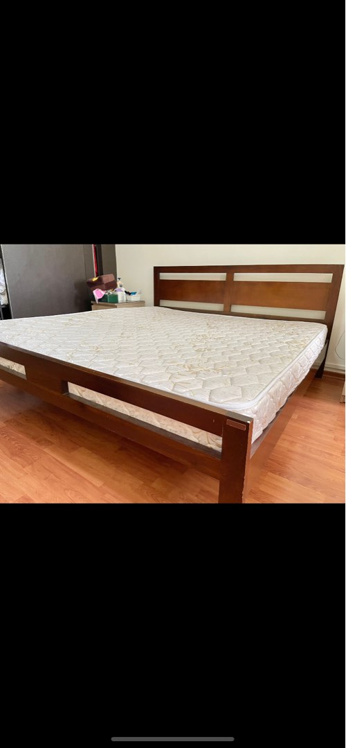 King size wooden bedframe PICKET N RAIL, Furniture & Home Living
