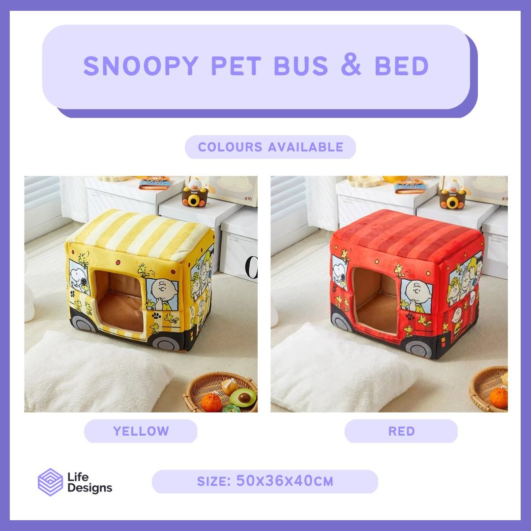 [LD] Snoopy Peanuts Pet Bus Plushy House and Bed for Dogs and Cats, Pet