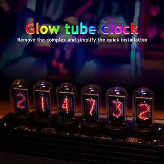 Nixie Tube IPS Vintage Digital Alarm Clock,6 Bit RGB Glow LCD Time Photo  Display,DIY Nixie Tube Clock Simulation, 12 and 24 Hours Display,5V USB