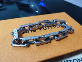 LOUIS VUITTON M00269 Monogram Chain Men's Bracelet w/Box Silver JAPAN USED