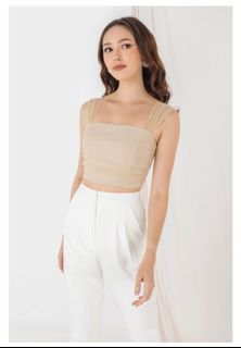 Lovet Hayley Mesh Overlay Crop Top (Sand)