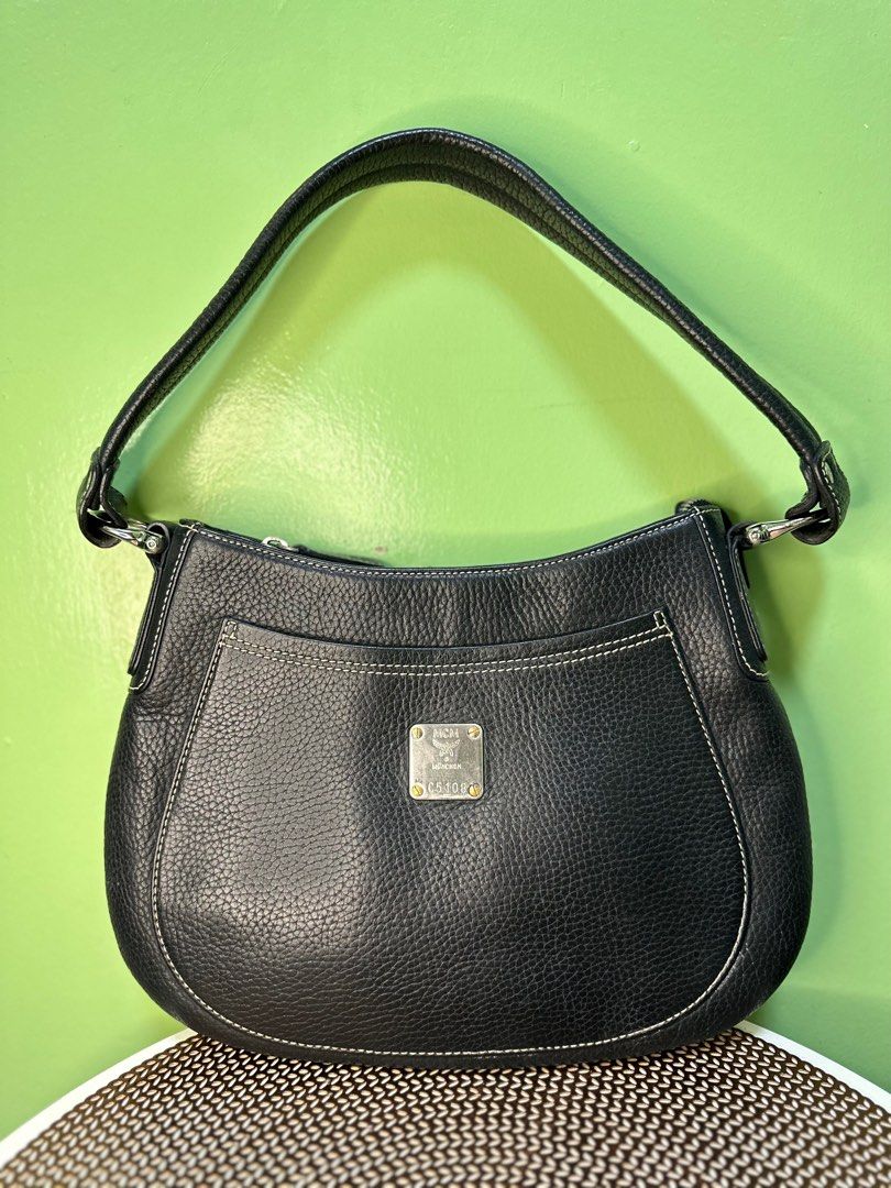 MCM Shoulder Bag Black Leather, Luxury, Bags & Wallets on Carousell