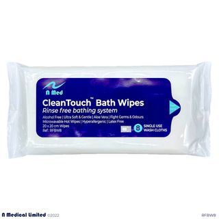 N Med 免沖水沐浴濕紙巾 (8片) CleanTouch Rinse Free No Rinse Bath Wipes 蘆薈精華 、無酒精 | 擦澡濕紙巾 | BB嬰兒、孕婦坐月 | 長者老人護理 | 傷口護理 | 手術後人士使用 | 行山露營 | 聯昌行 | 香港 HK | 澳門 Macau64168404661890110