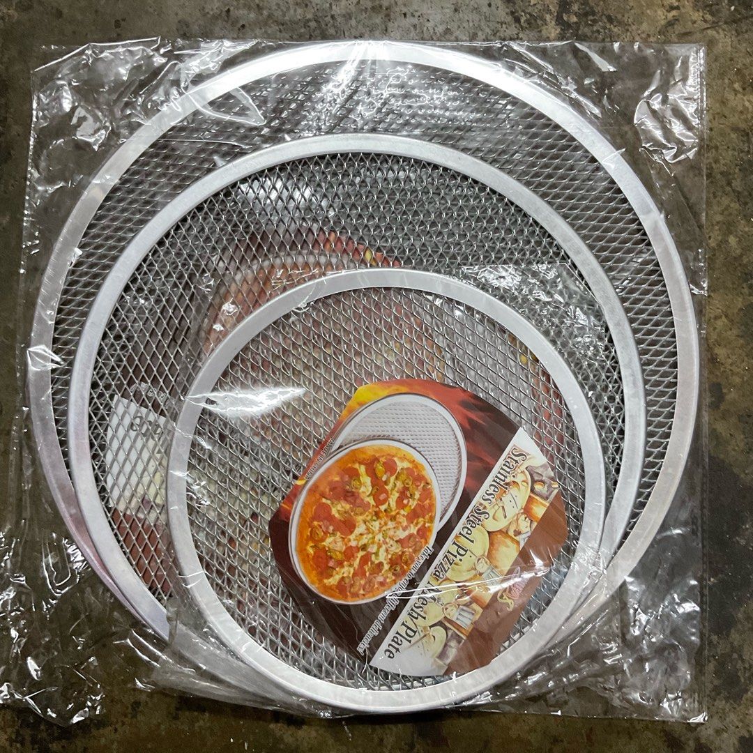 Pizza mesh (Category: Bakeware) located in Manila. Submitted by judeo. (Listing ID 1207676281, Image 1). Description: Gcash only!💖 All products are for example and size only! Products that will be shipped to the customers is brand new and in good condition. picture will be send to the customers before packing. Product description: - aluminum Sizes & prices 💖 9’ ₱120 💖12’ ₱150 💖14’ ₱170.