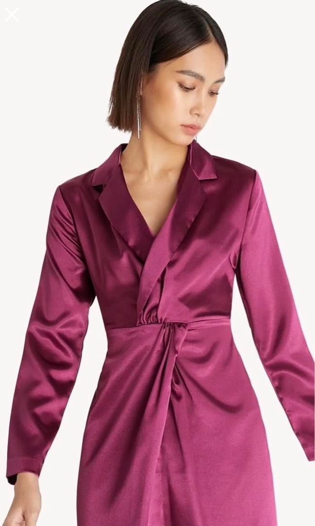 Pomelo Longsleeved Satin Dress, Women's Fashion, Dresses & Sets, Dresses on Carousell