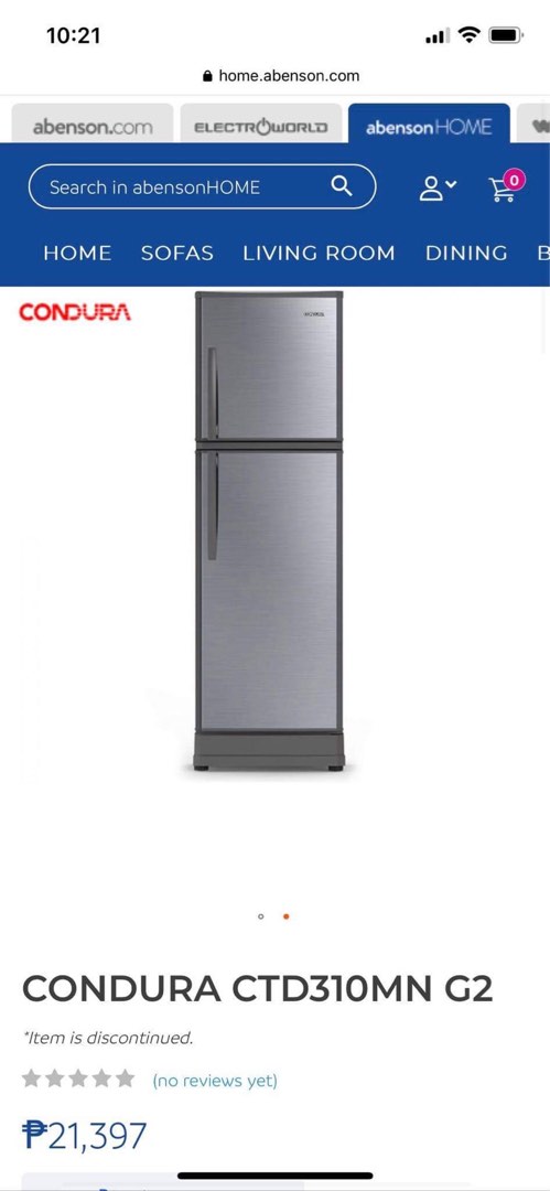 Pre loved Condura Refrigirator 9.8cu.ft. CTD310MN G2 TV Home