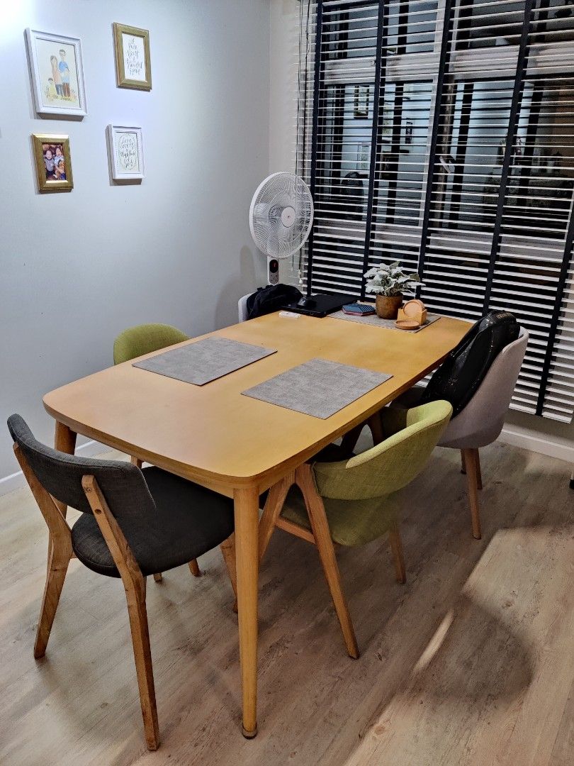 Preloved Scandinavian dining table set (1 table, 5 chairs), Furniture