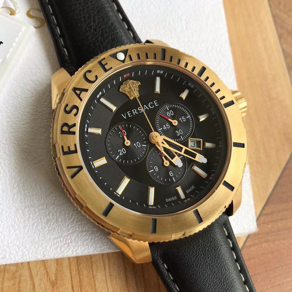 PREORDER ORIGINAL VERSACE CASUAL CHRONOGRAPH BLACK DIAL GOLD