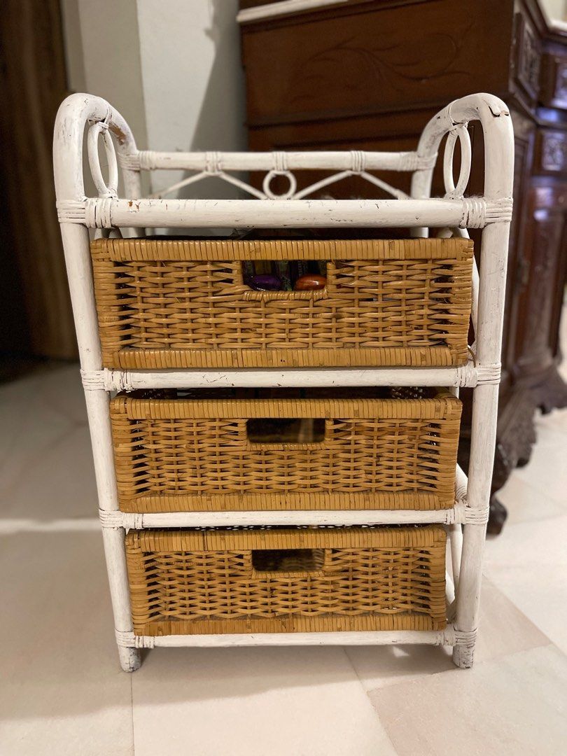 Rattan storage drawers, Furniture & Home Living, Furniture, Shelves