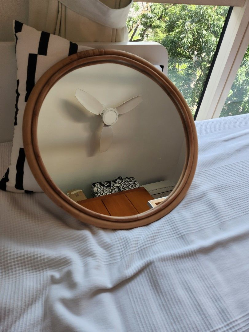 Round rattan mirror beautiful piece ikea hindas, Furniture & Home Living, Furniture, Other
