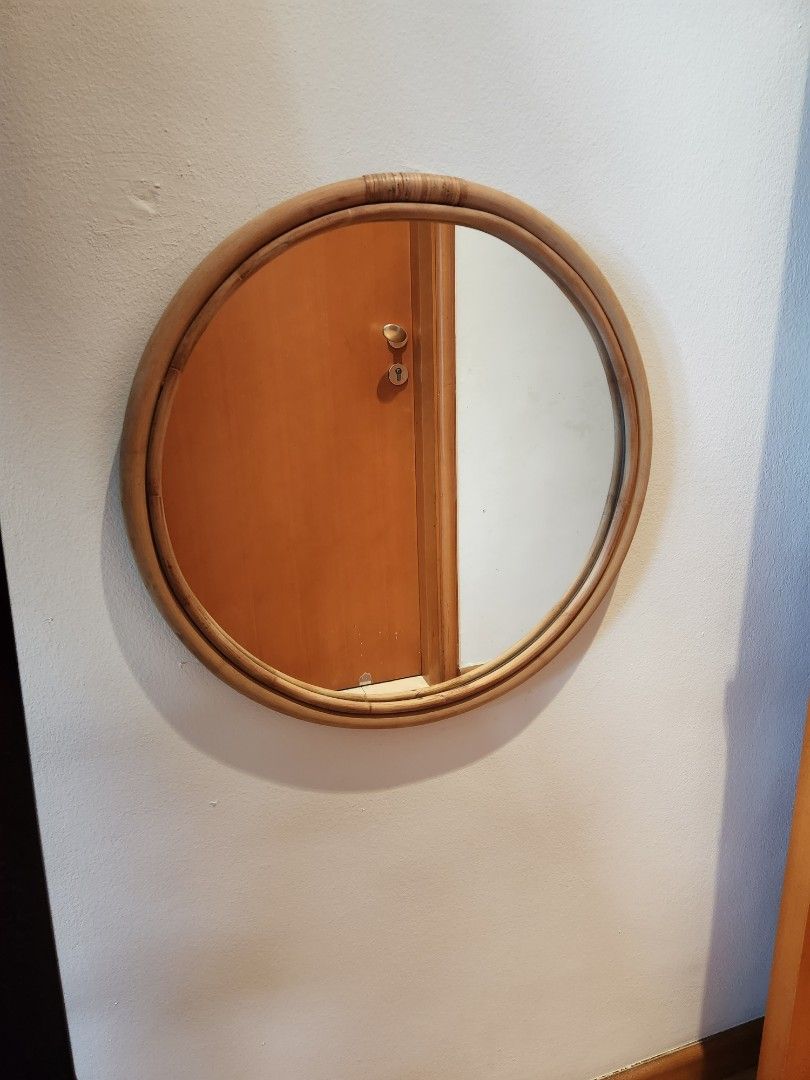 Round rattan mirror beautiful piece ikea hindas, Furniture & Home Living, Furniture, Other