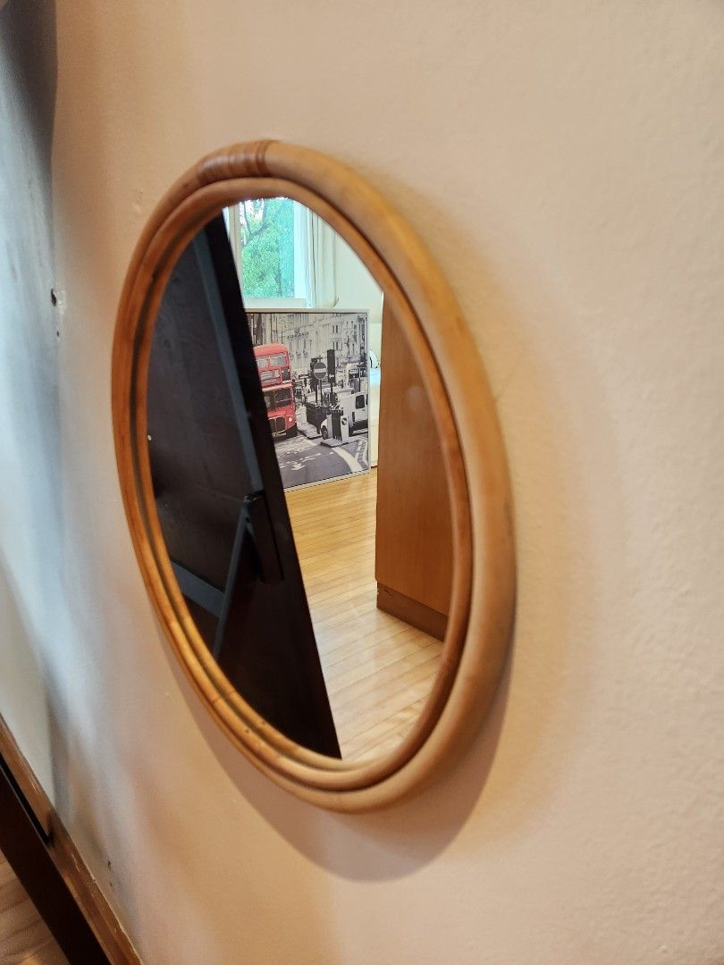 Round rattan mirror beautiful piece ikea hindas, Furniture & Home Living, Furniture, Other