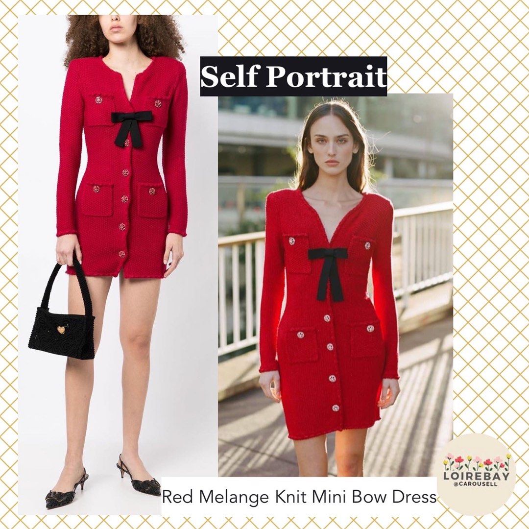 Self Portrait Red Melange Knit Wool Blend mini bow dress, Women's Fashion,  Dresses & Sets, Dresses on Carousell