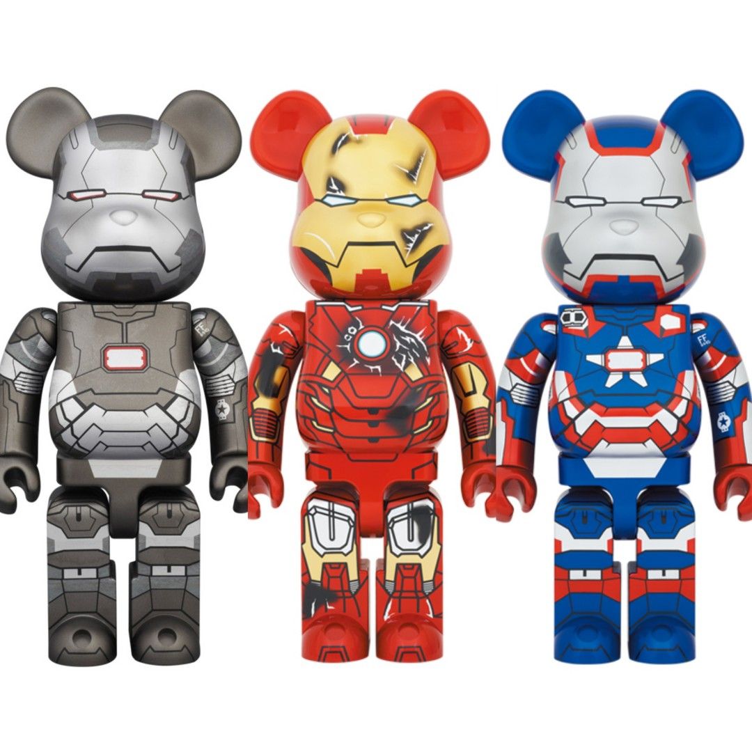 Set of 3 Bearbrick 1000% Iron Man Mark 7 Iron Patriot War Machine