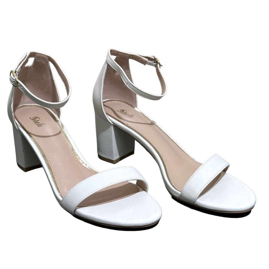 Shein White Open Toe Ankle Strap Sandals/Heels (2.4 inches), Women's  Fashion, Footwear, Heels on Carousell