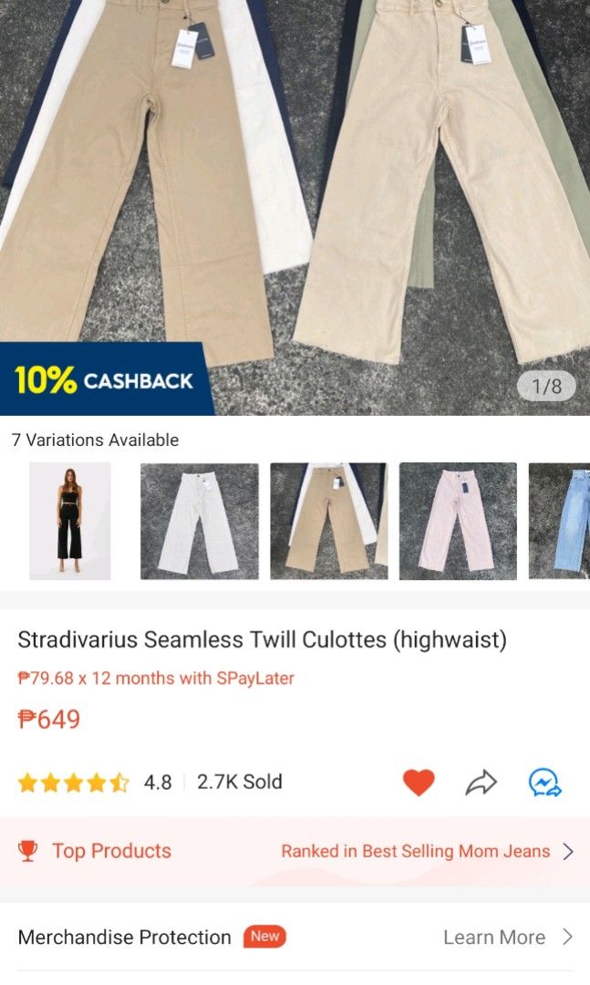 Stradivarius Seamless Twill Culottes (highwaist), Women's Fashion, Bottoms,  Jeans on Carousell