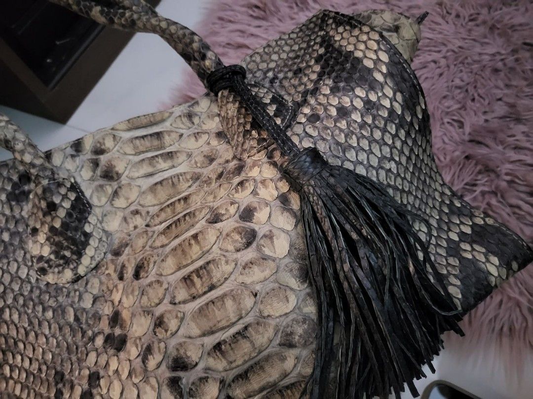 Super Rare Exotic Anaconda Skin Bag with Tassel Marble Effect Genuine