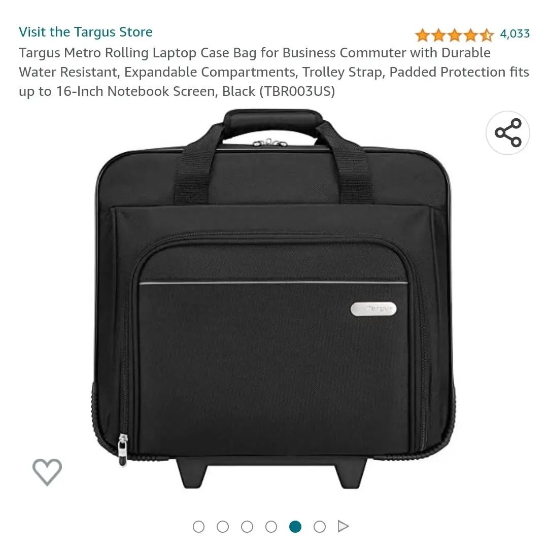 Targus Metro Rolling Laptop Case Bag for Business Commuter with Durable