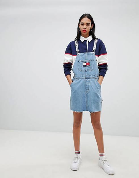 Tommy Hilfiger 90 s Classic Denim Jumper Dress Women s Fashion