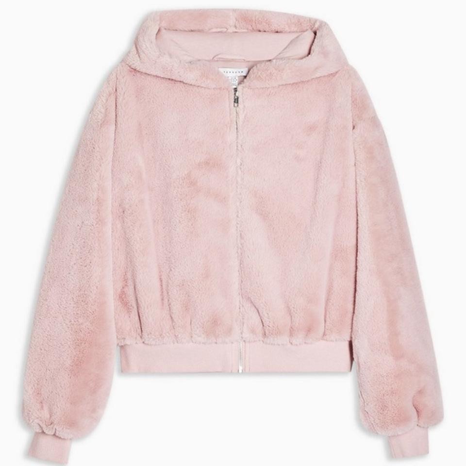 Faux fur zip hoodie topshop discount