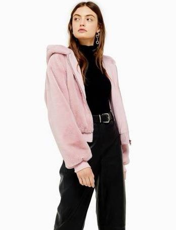 Topshop faux fur zip up hoodie online