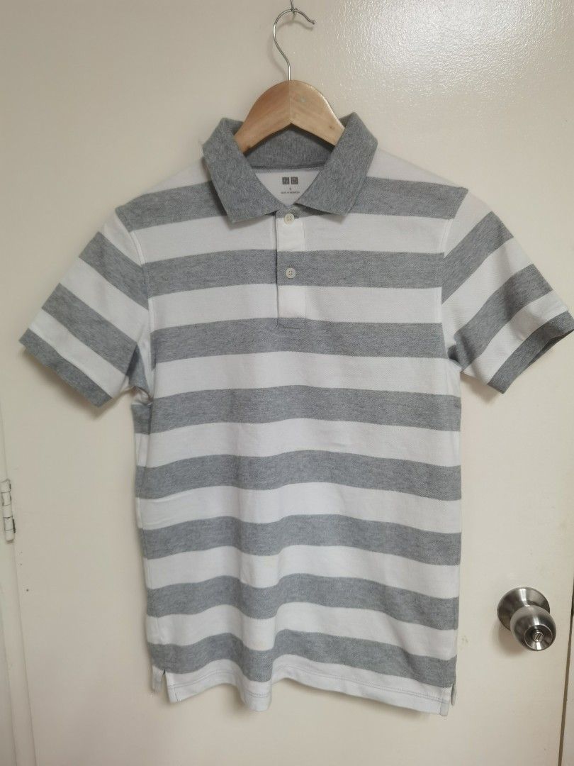 Grey and white striped polo shirt cheap