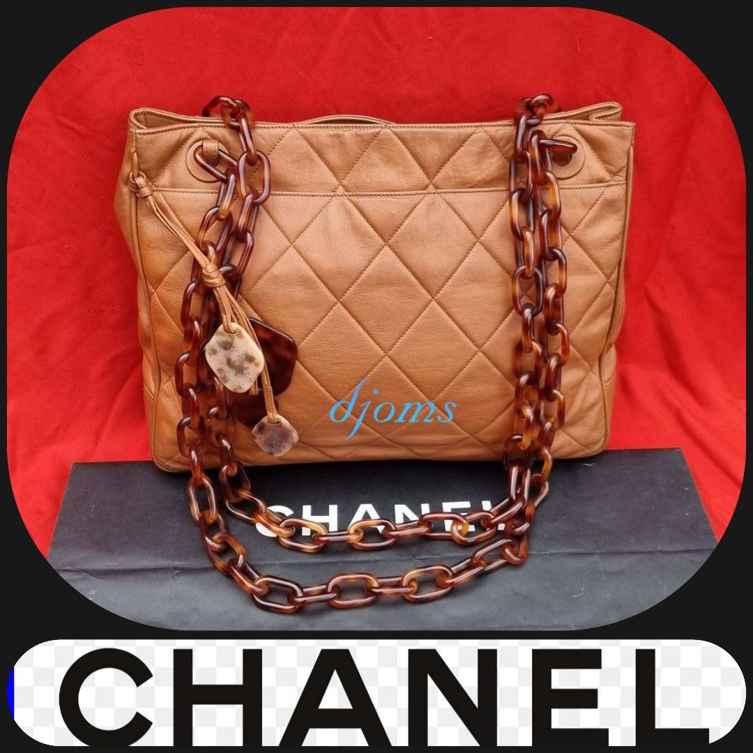 Vintage Chanel Tortoise Chain Charms Quilted Shoulder Bag