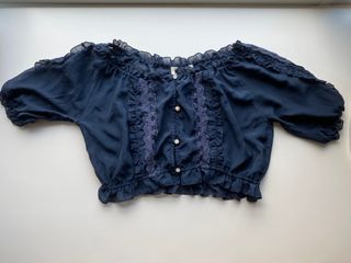 vintage navy lace milkmaid crop top 🌊🥛☁️
