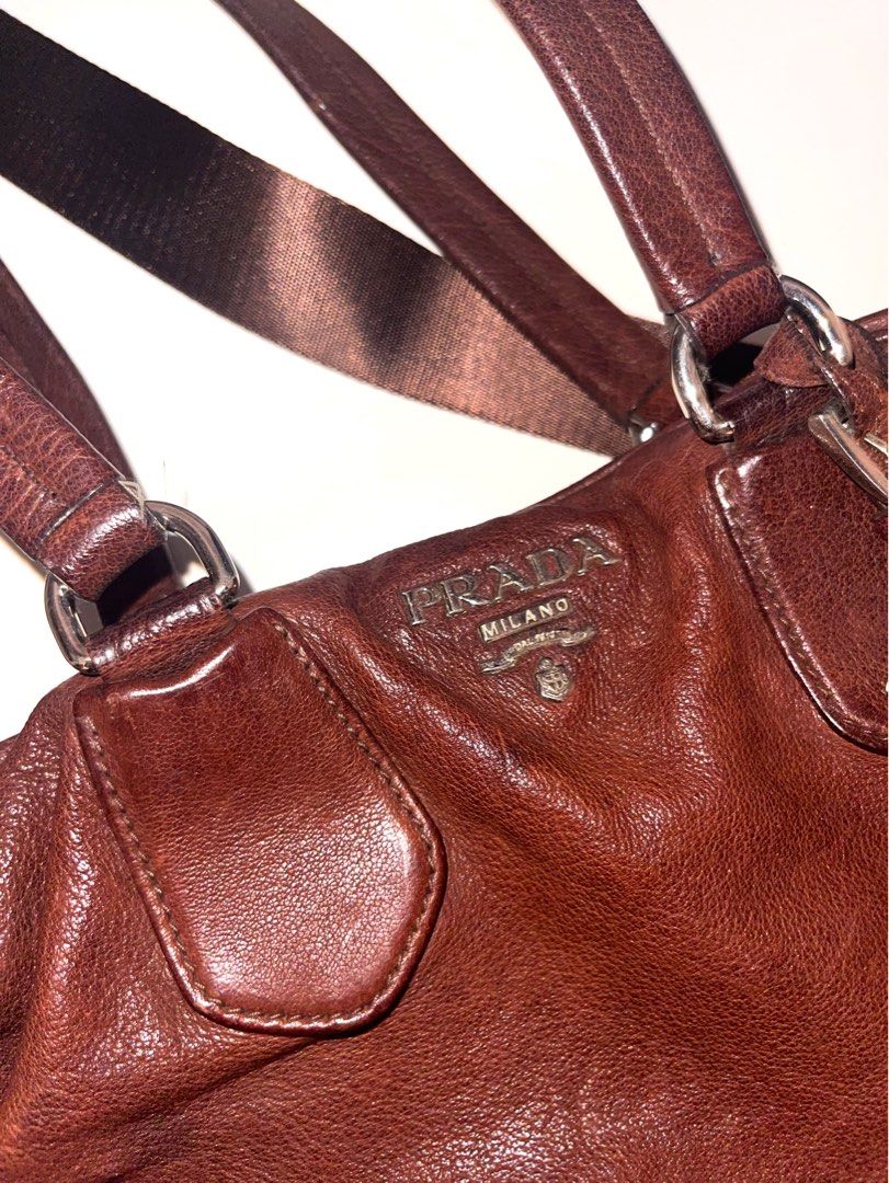 vintage brown leather prada bag