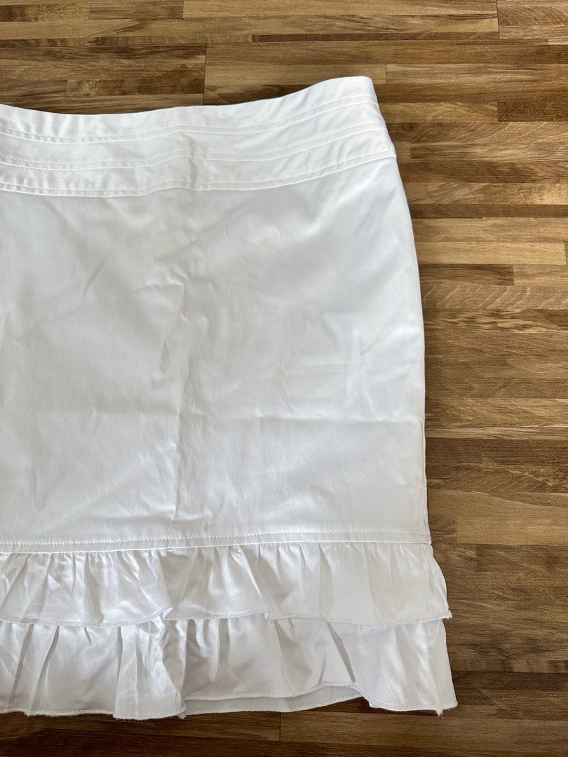 White satin ruffle skirt on sale