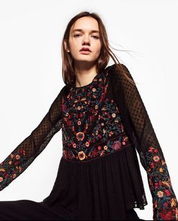 Zara Black embroidery Blouse Zara Bunga bunga Zara top