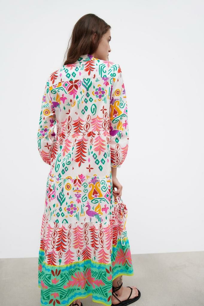ZARA pink peacock cotton printed maxy dress Fesyen Wanita